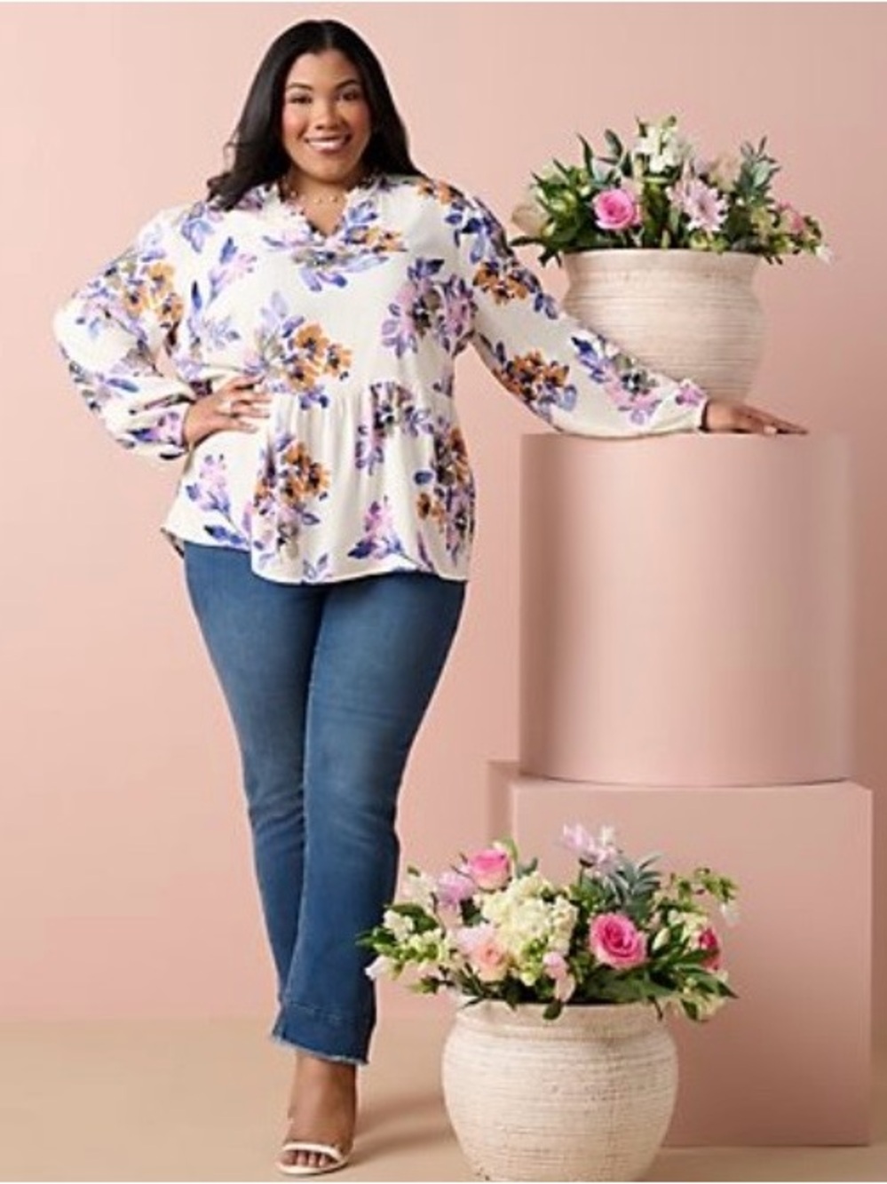 Denim & Co. Printed Blouse with Smocked Cuffs